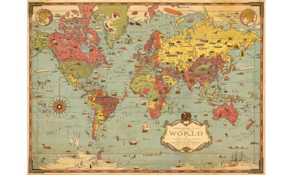 نقشه مصور جهان آرت جئو مربوط به قرن بیستم، محصولی از سایت ARTGEOMAPS.com است که تصاویر زیادی روی نقشه جهان به چشم میخورد.